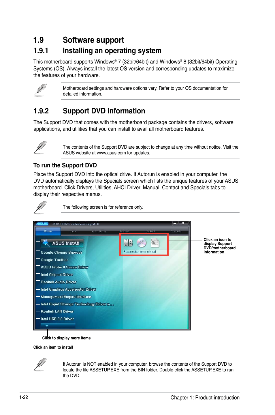 9 software support, 1 installing an operating system, 2 support dvd information | Asus H81M-D PLUS User Manual | Page 30 / 48
