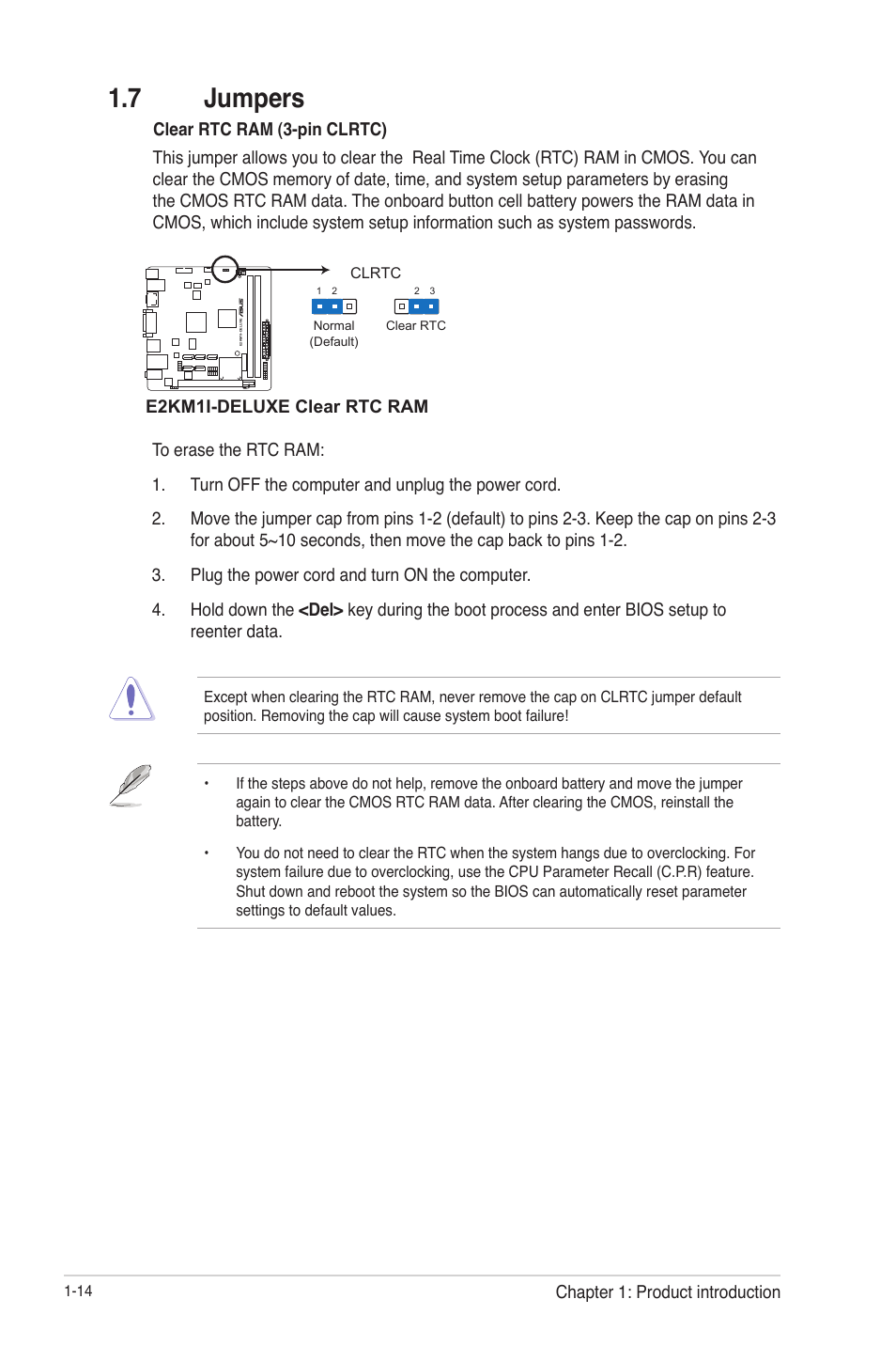 7 jumpers, 7 jumpers -14 | Asus E2KM1I-DELUXE User Manual | Page 26 / 70