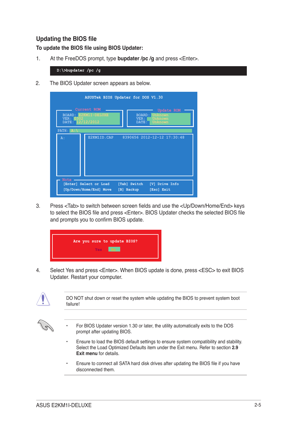 Updating the bios file | Asus E2KM1I-DELUXE User Manual | Page 41 / 70