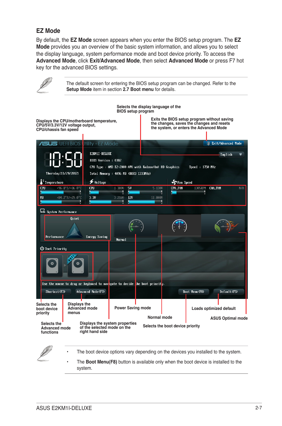 Ez mode, Asus e2km1i-deluxe | Asus E2KM1I-DELUXE User Manual | Page 43 / 70