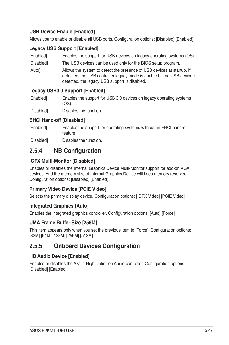 4 nb configuration, 5 onboard devices configuration, Nb configuration -17 | Onboard devices configuration -17 | Asus E2KM1I-DELUXE User Manual | Page 53 / 70