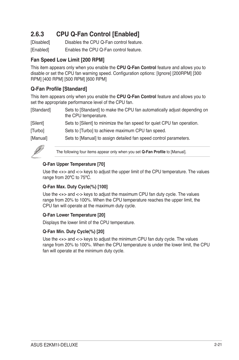 3 cpu q-fan control [enabled, Cpu q-fan control [enabled] -21 | Asus E2KM1I-DELUXE User Manual | Page 57 / 70