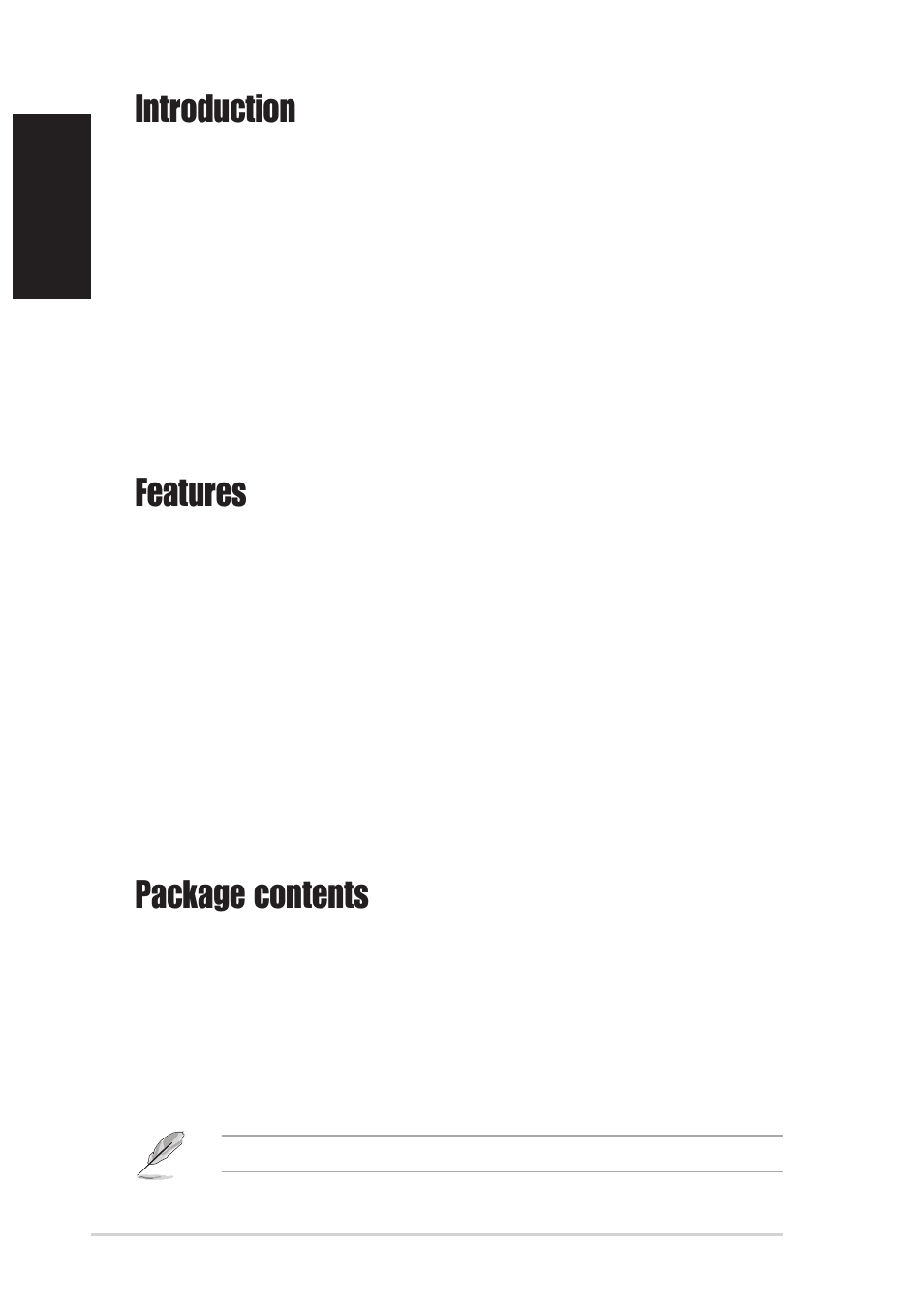 Introduction, Features, Package contents | Asus GigaX1108 User Manual | Page 2 / 10