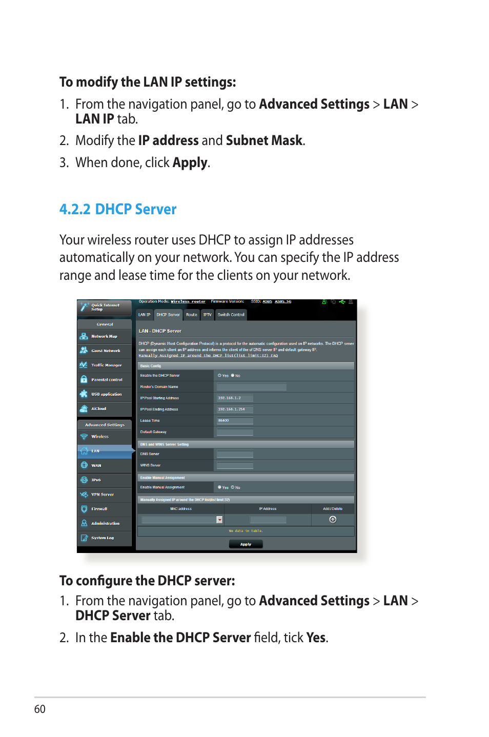 2 dhcp server | Asus RT-AC68U User Manual | Page 60 / 129
