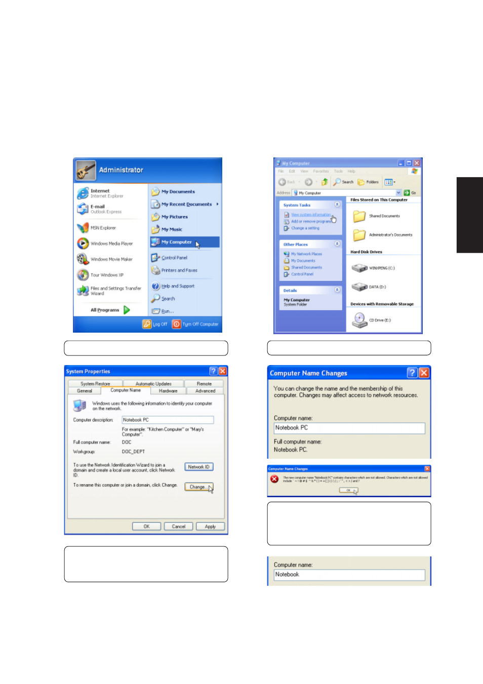 Configuring your lan, Joining a domain or workgroup (windows xp) | Asus W1Gc User Manual | Page 31 / 110