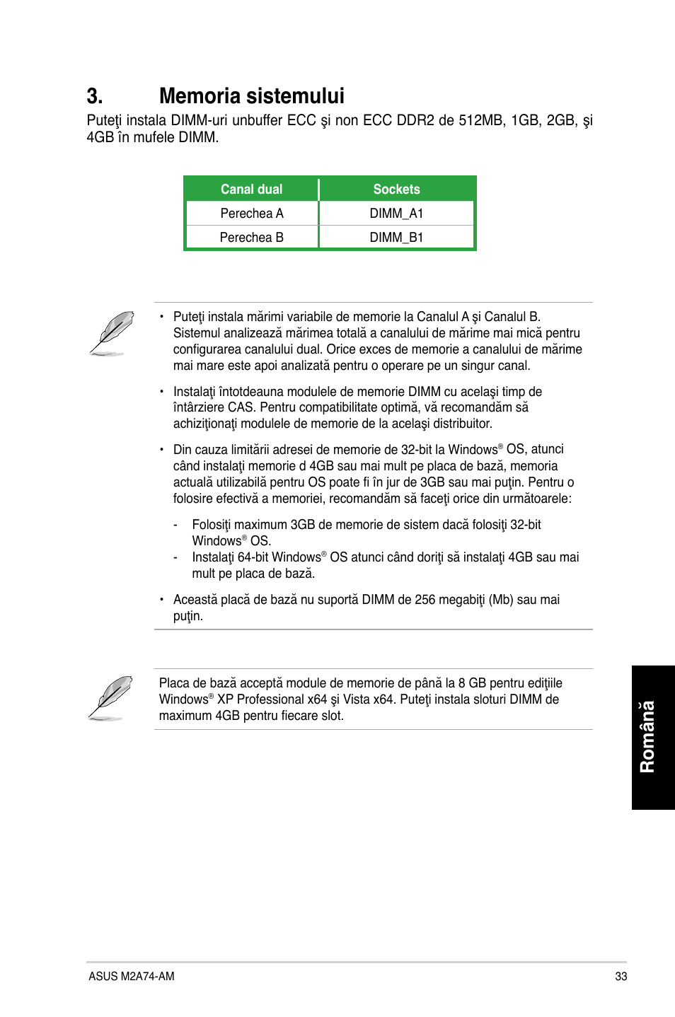 Română | Asus M2A74-AM User Manual | Page 33 / 38