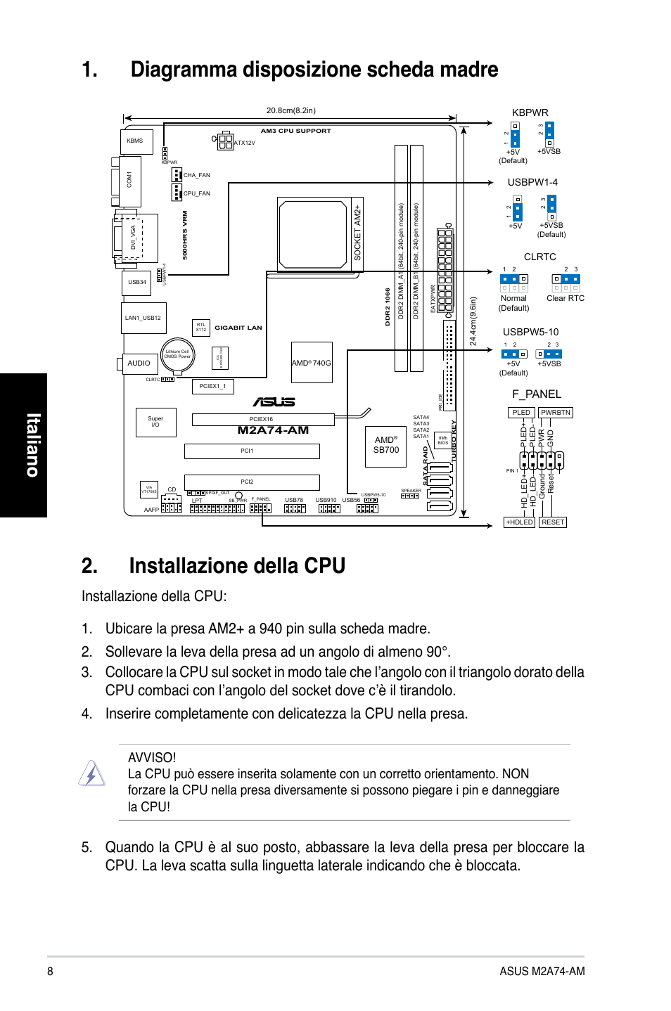 8asus m2a74-am, F_panel, M2a74-am | Usbpw5-10, Usbpw1-4, Kbpwr | Asus M2A74-AM User Manual | Page 8 / 38