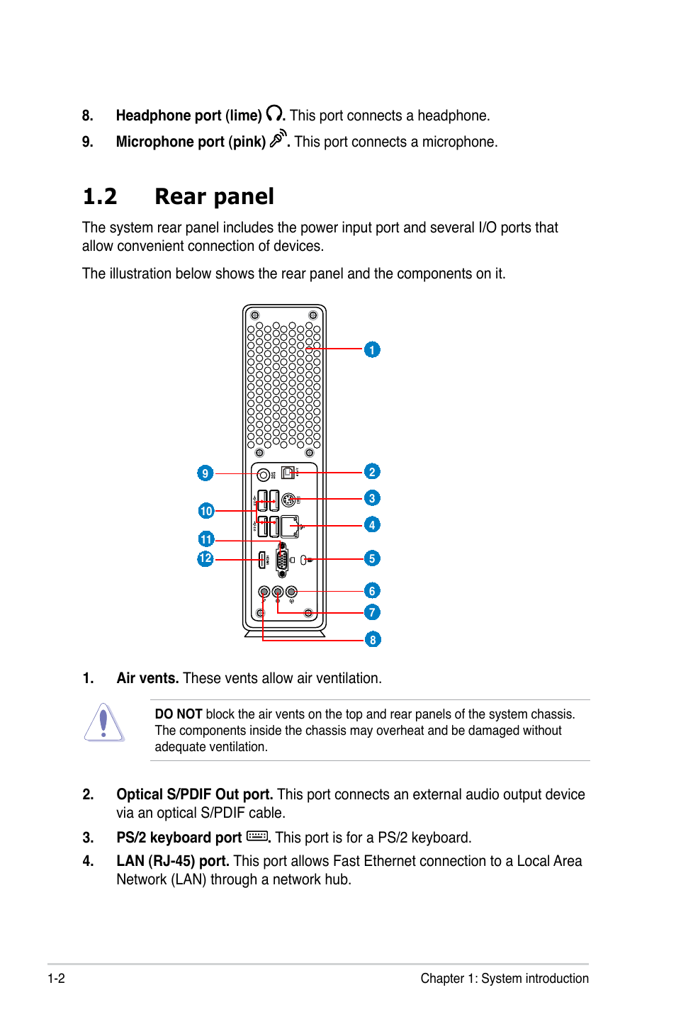 2 rear panel, Rear panel -2 | Asus ES5100 User Manual | Page 14 / 36