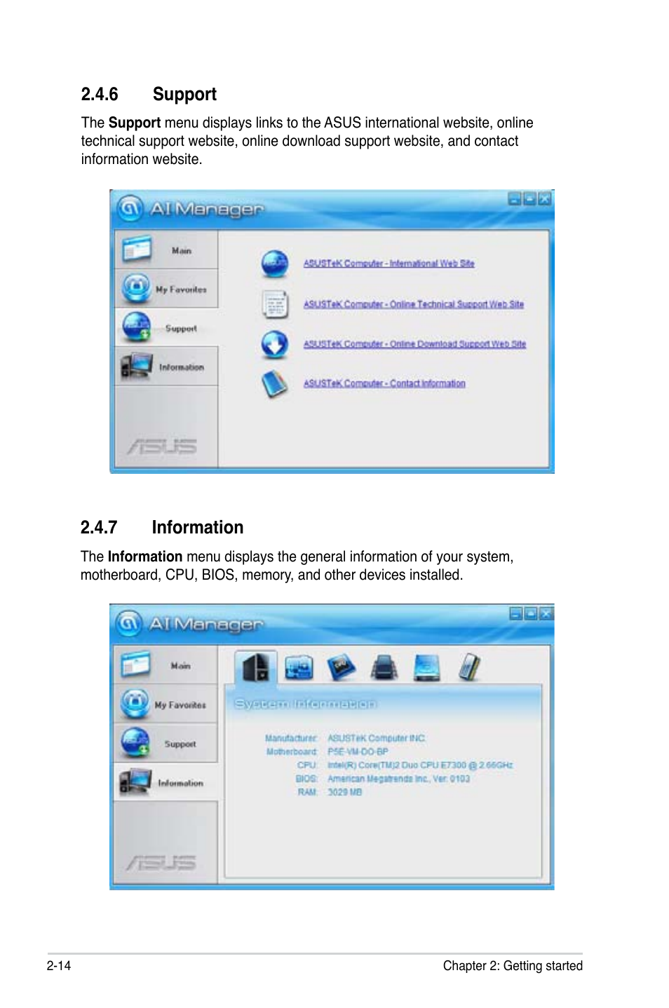 6 support, 7 information, Support -14 | Information -14 | Asus ES5100 User Manual | Page 34 / 36