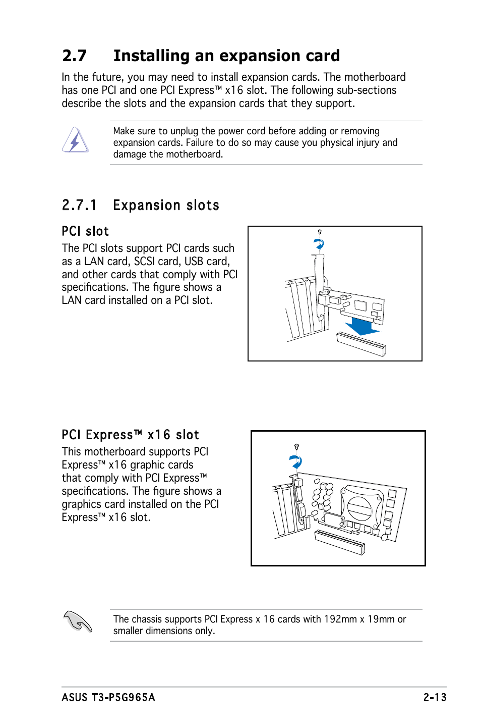 7 installing an expansion card, 1 expansion slots | Asus T3-P5G965A User Manual | Page 29 / 84