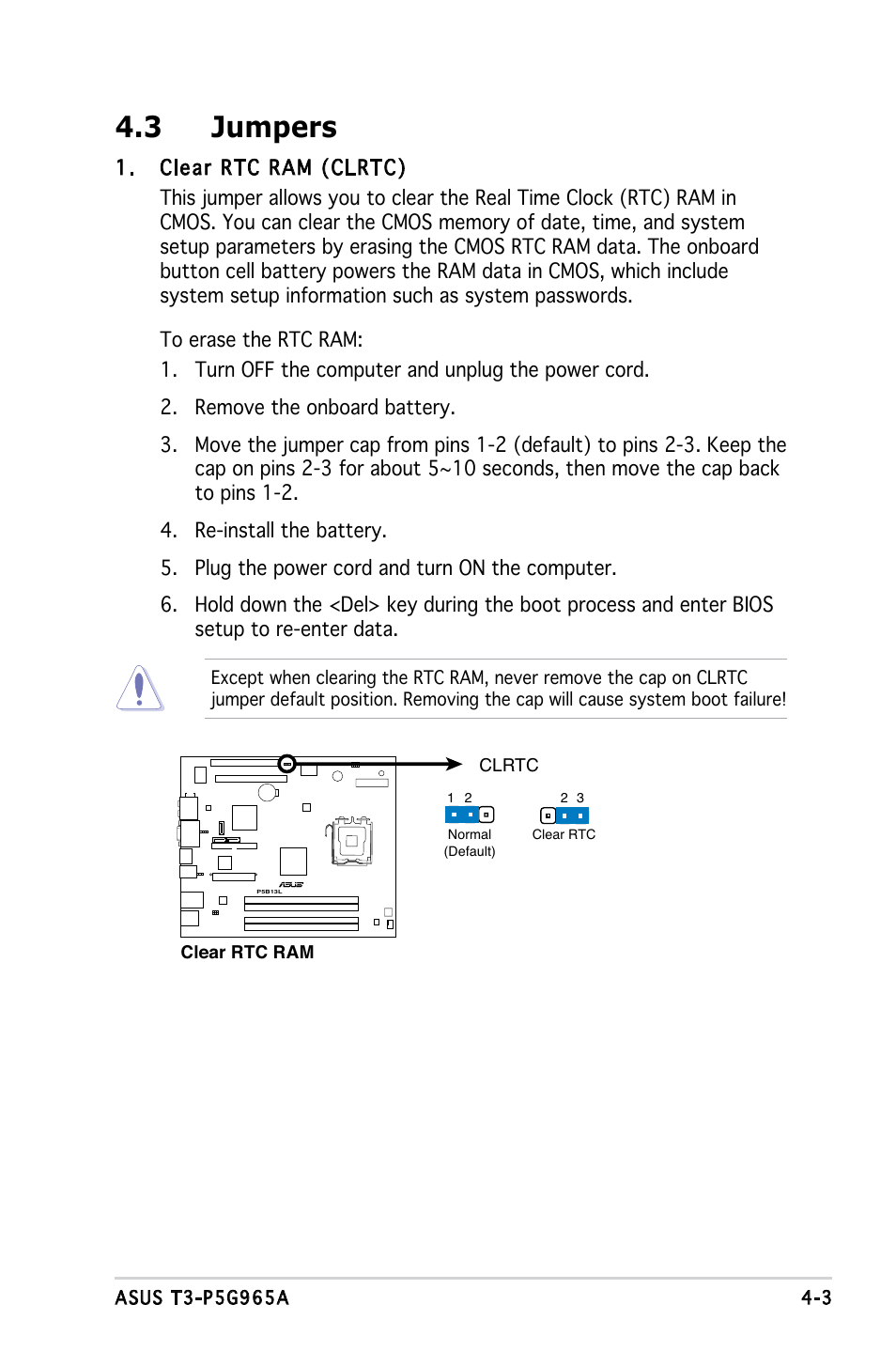 3 jumpers | Asus T3-P5G965A User Manual | Page 43 / 84