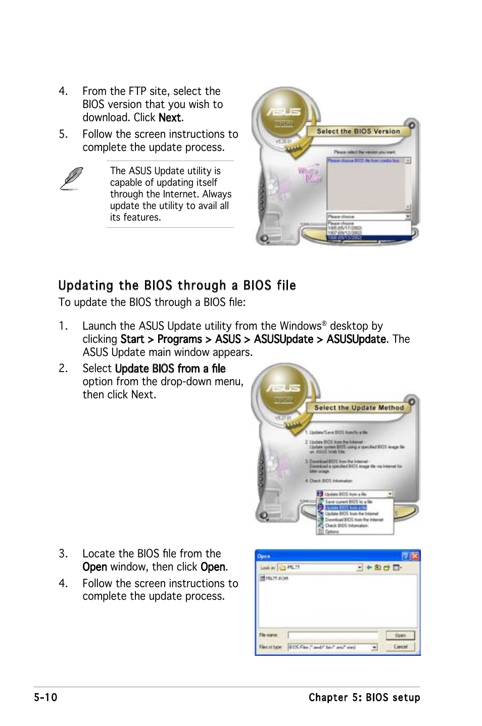 Updating the bios through a bios file | Asus T3-P5G965A User Manual | Page 58 / 84