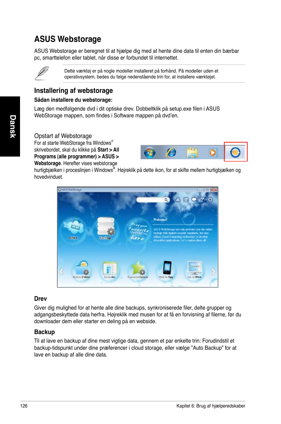 Asus webstorage, Asus webstorage 6, Asus.webstorage | Dansk, Installering.af.webstorage | Asus CM6870 User Manual | Page 128 / 352