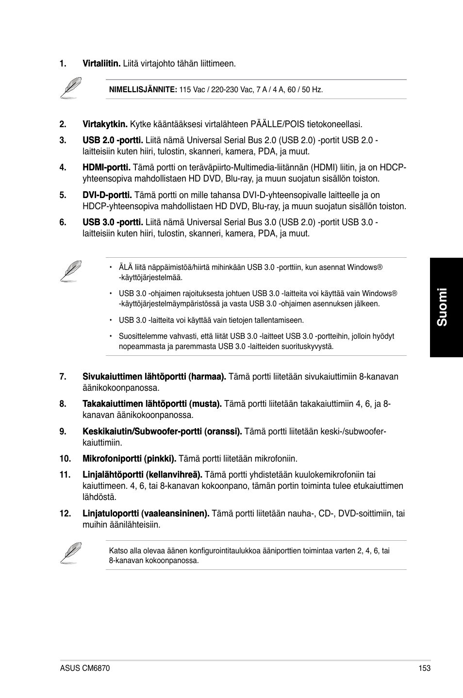 Suomi | Asus CM6870 User Manual | Page 155 / 352