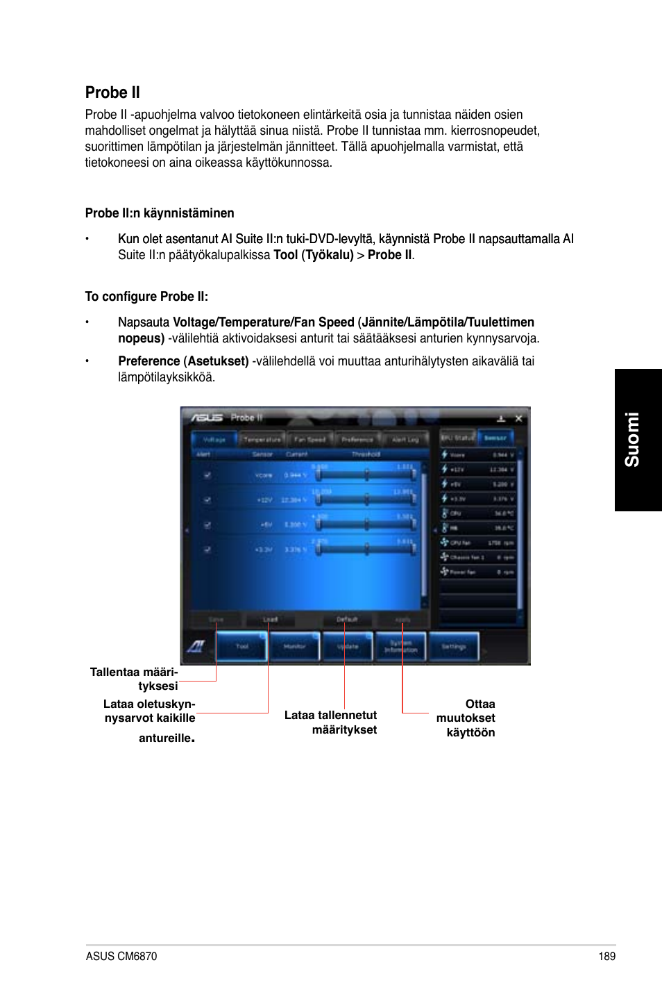 Suomi, Probe.ii | Asus CM6870 User Manual | Page 191 / 352