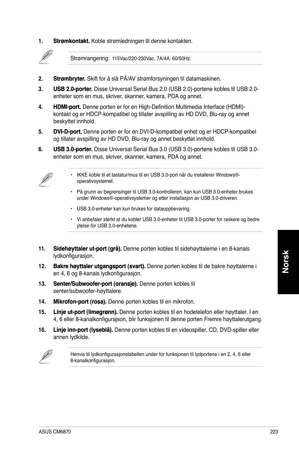 Norsk | Asus CM6870 User Manual | Page 225 / 352