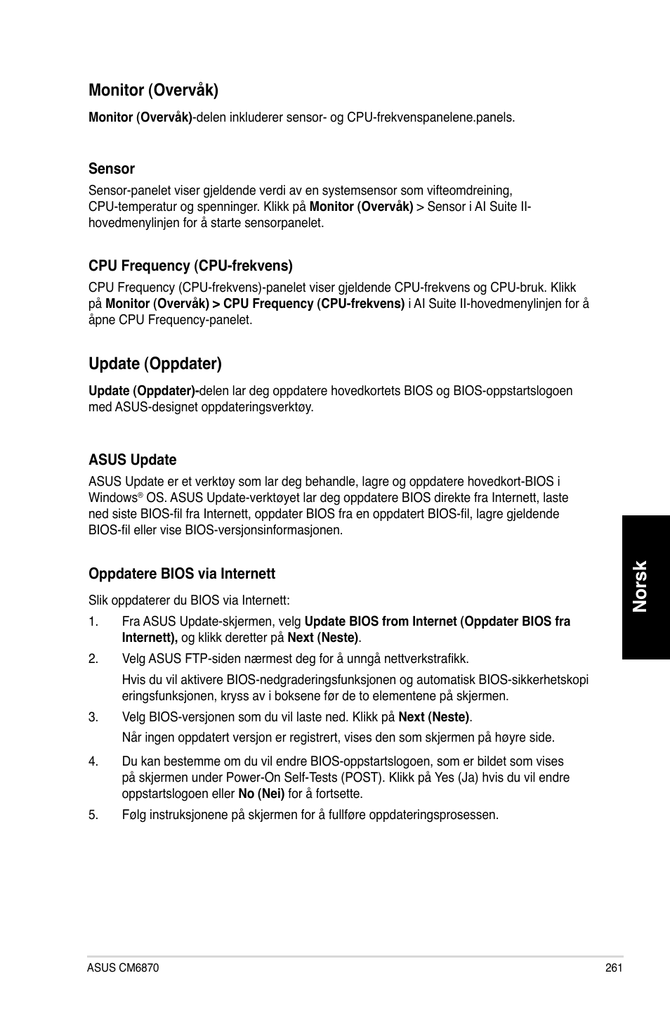 Norsk, Monitor.�overvåk, Update.�oppdater | Asus CM6870 User Manual | Page 263 / 352