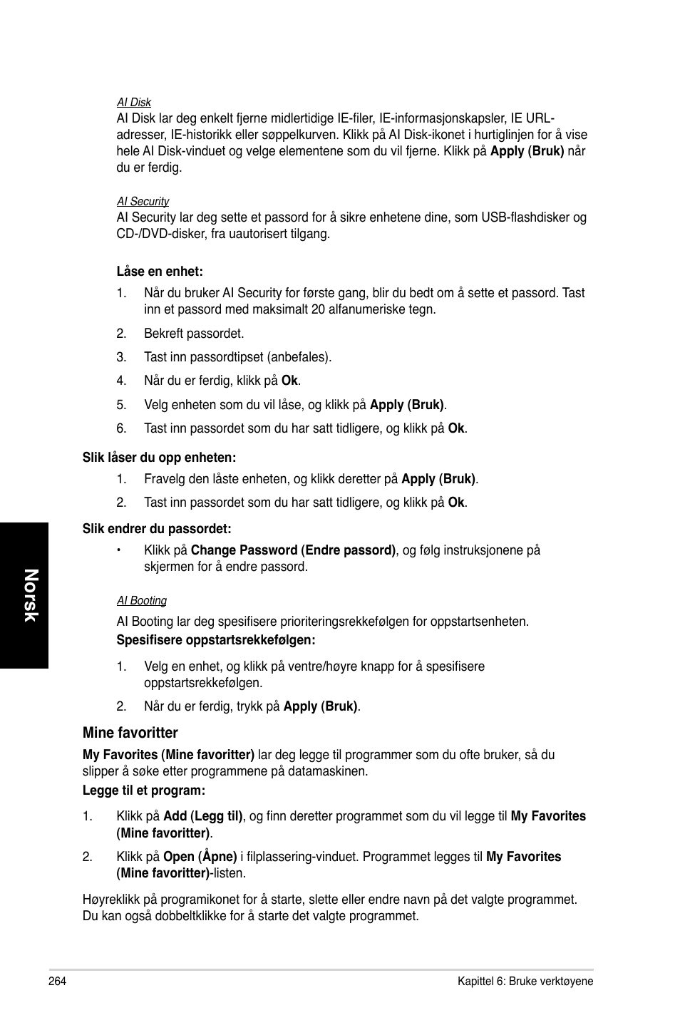 Norsk | Asus CM6870 User Manual | Page 266 / 352