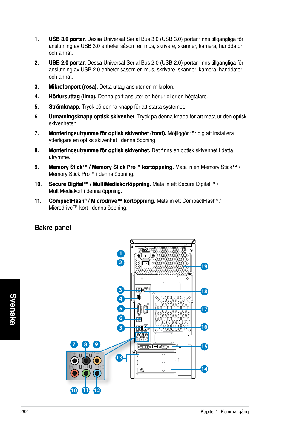 Svenska, Bakre.panel | Asus CM6870 User Manual | Page 294 / 352