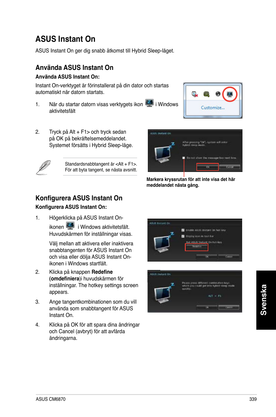 Asus instant on, Asus.instant.on, Svenska | Använda.asus.instant.on, Konfigurera asus instant on | Asus CM6870 User Manual | Page 341 / 352