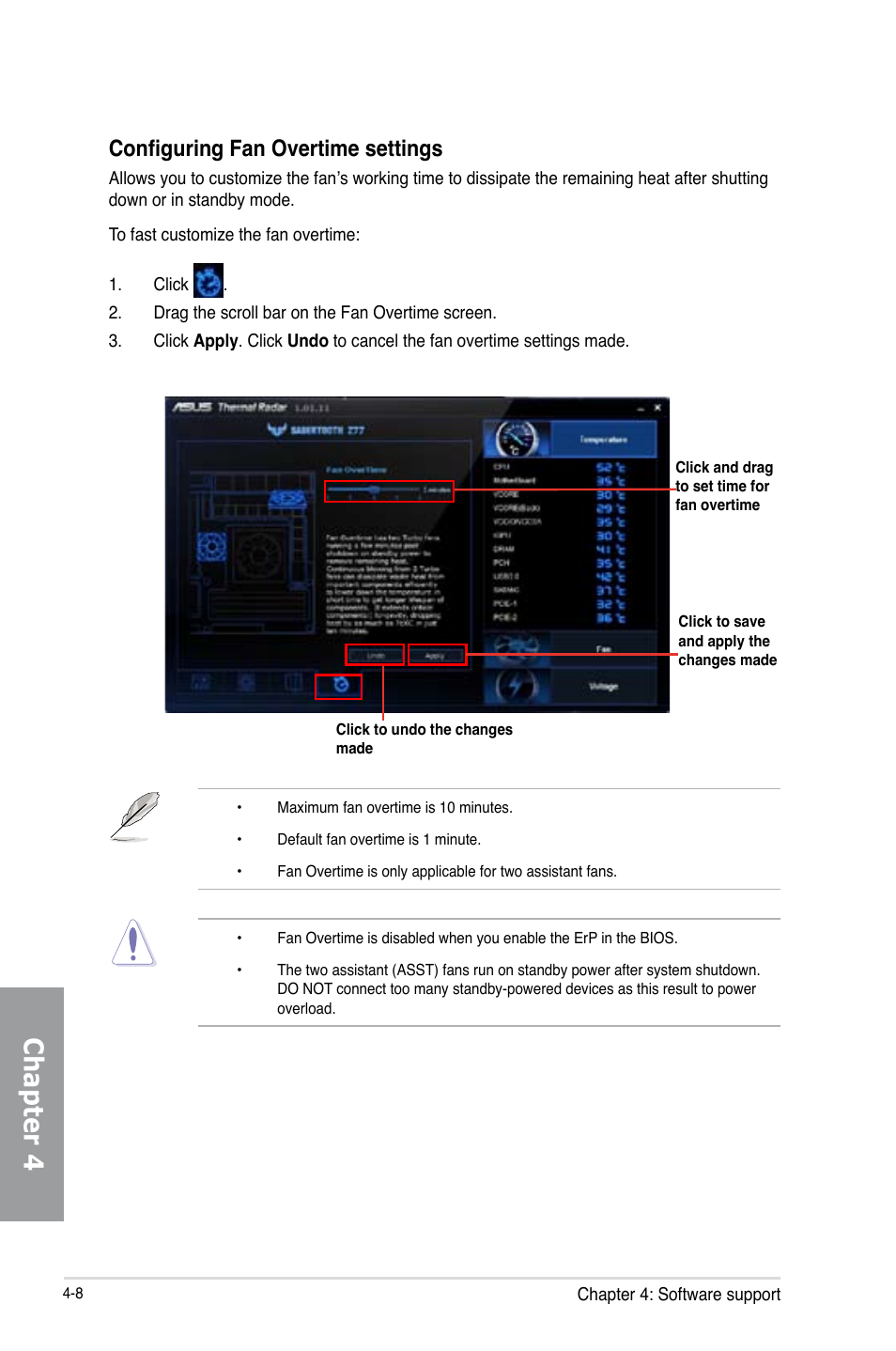 Chapter 4, Configuring fan overtime settings | Asus SABERTOOTH Z77 User Manual | Page 122 / 178