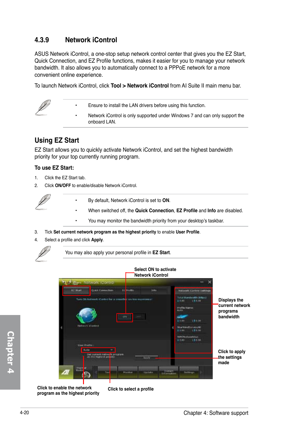 9 network icontrol, Network icontrol -20, Chapter 4 | Using ez start | Asus SABERTOOTH Z77 User Manual | Page 134 / 178