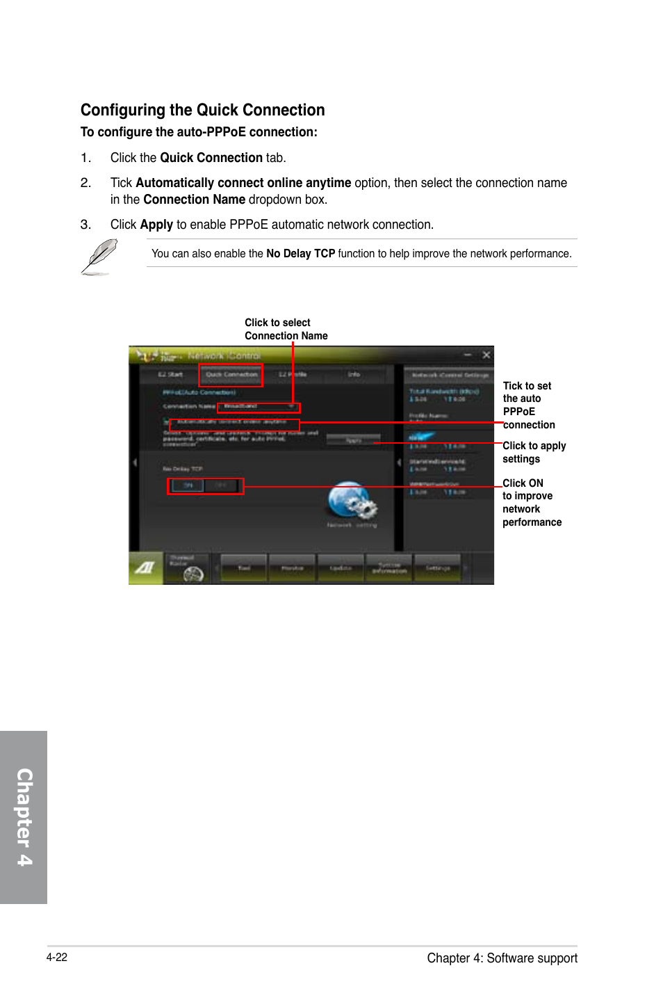 Chapter 4, Configuring the quick connection | Asus SABERTOOTH Z77 User Manual | Page 136 / 178