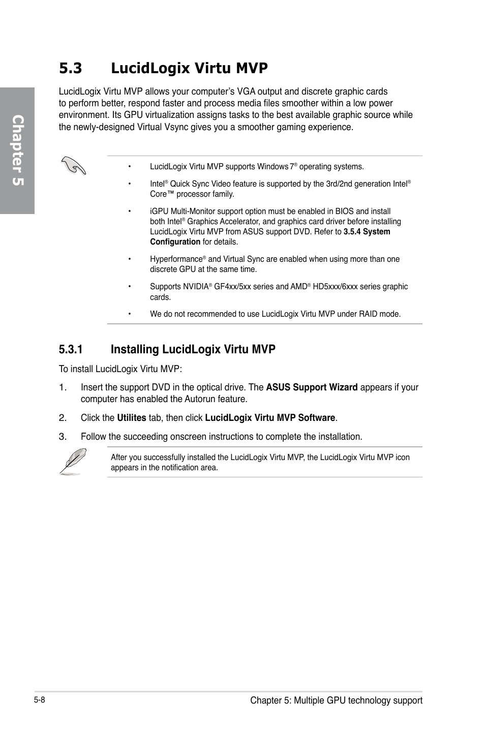 3 lucidlogix virtu mvp, 1 installing lucidlogix virtu mvp, Lucidlogix virtu mvp -8 5.3.1 | Installing lucidlogix virtu mvp -8, Chapter 5 5.3 lucidlogix virtu mvp | Asus SABERTOOTH Z77 User Manual | Page 170 / 178