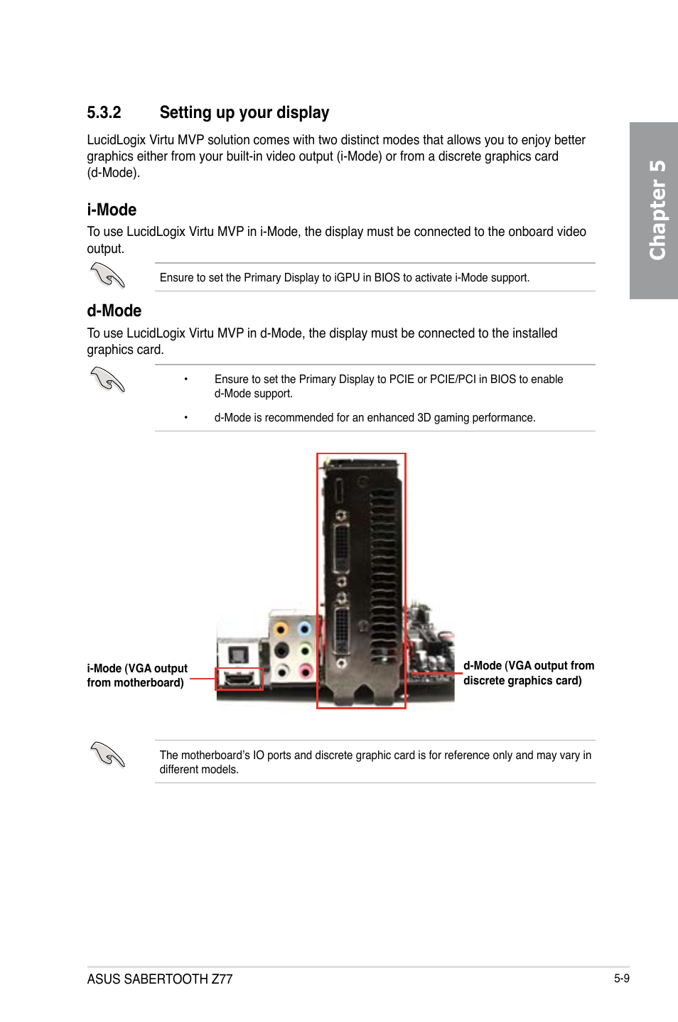 2 setting up your display, Setting up your display -9, Chapter 5 | I-mode, D-mode | Asus SABERTOOTH Z77 User Manual | Page 171 / 178