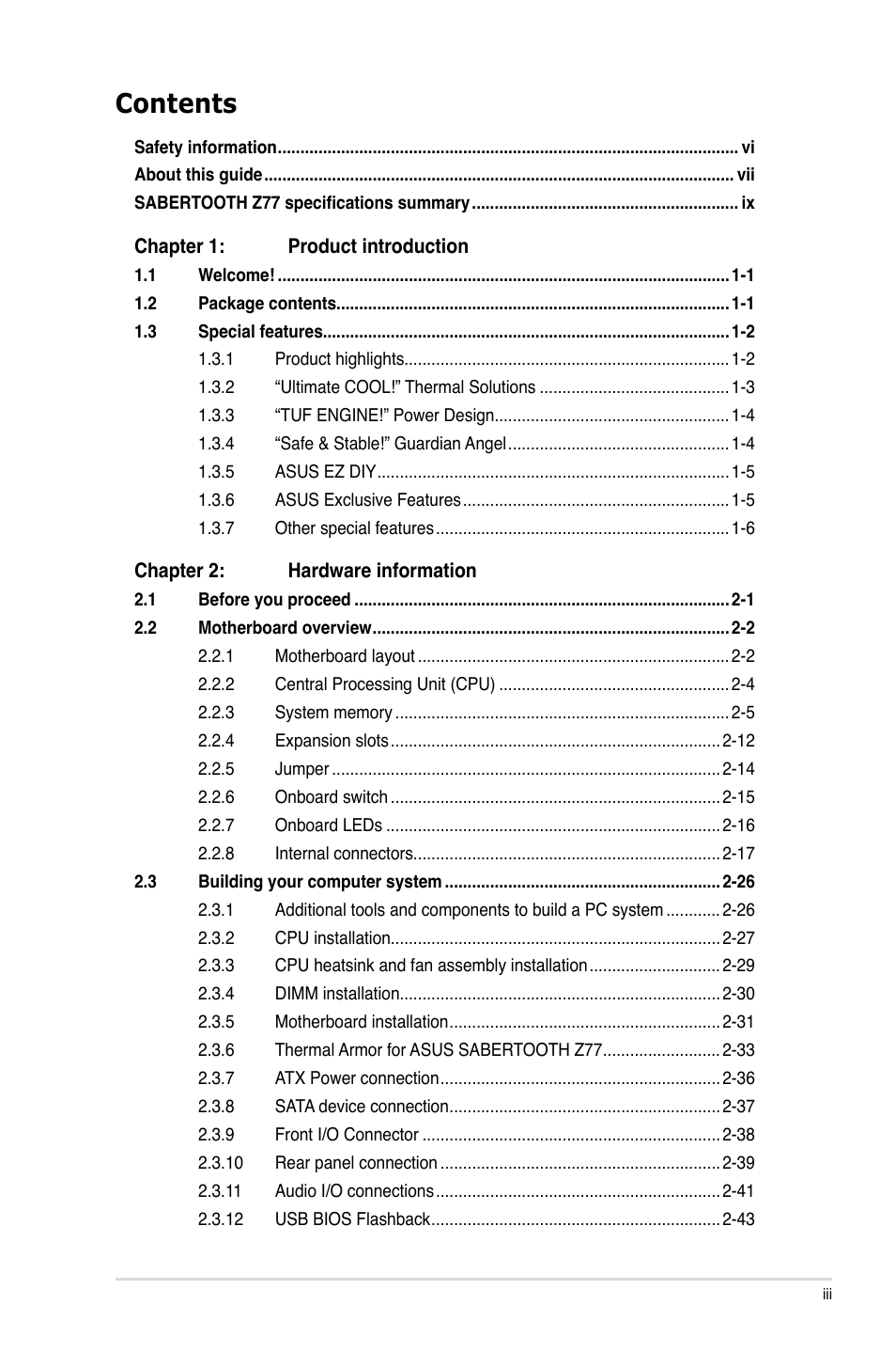 Asus SABERTOOTH Z77 User Manual | Page 3 / 178