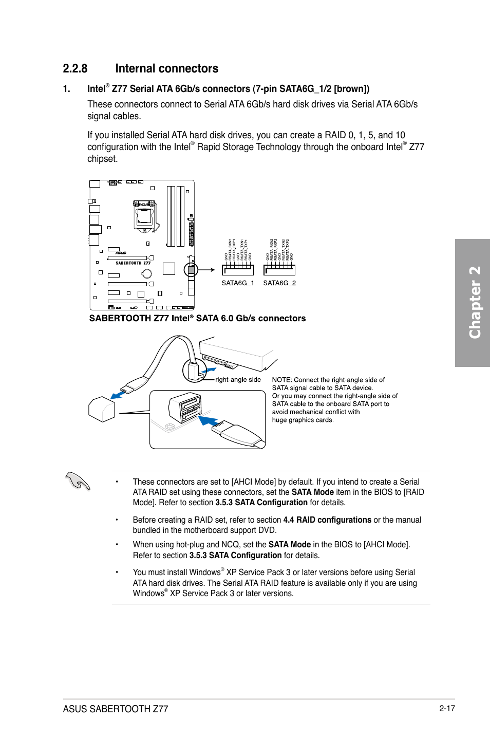 8 internal connectors, Internal connectors -17, Chapter 2 | Asus SABERTOOTH Z77 User Manual | Page 37 / 178
