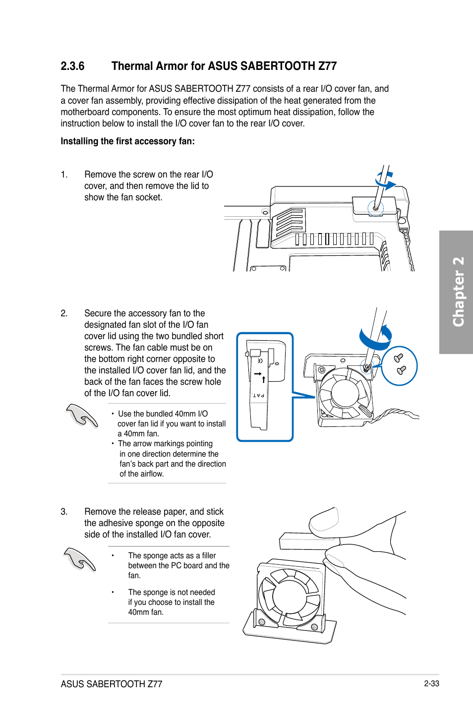 6 thermal armor for asus sabertooth z77, Thermal armor for asus sabertooth z77 -33, Chapter 2 | Asus SABERTOOTH Z77 User Manual | Page 53 / 178