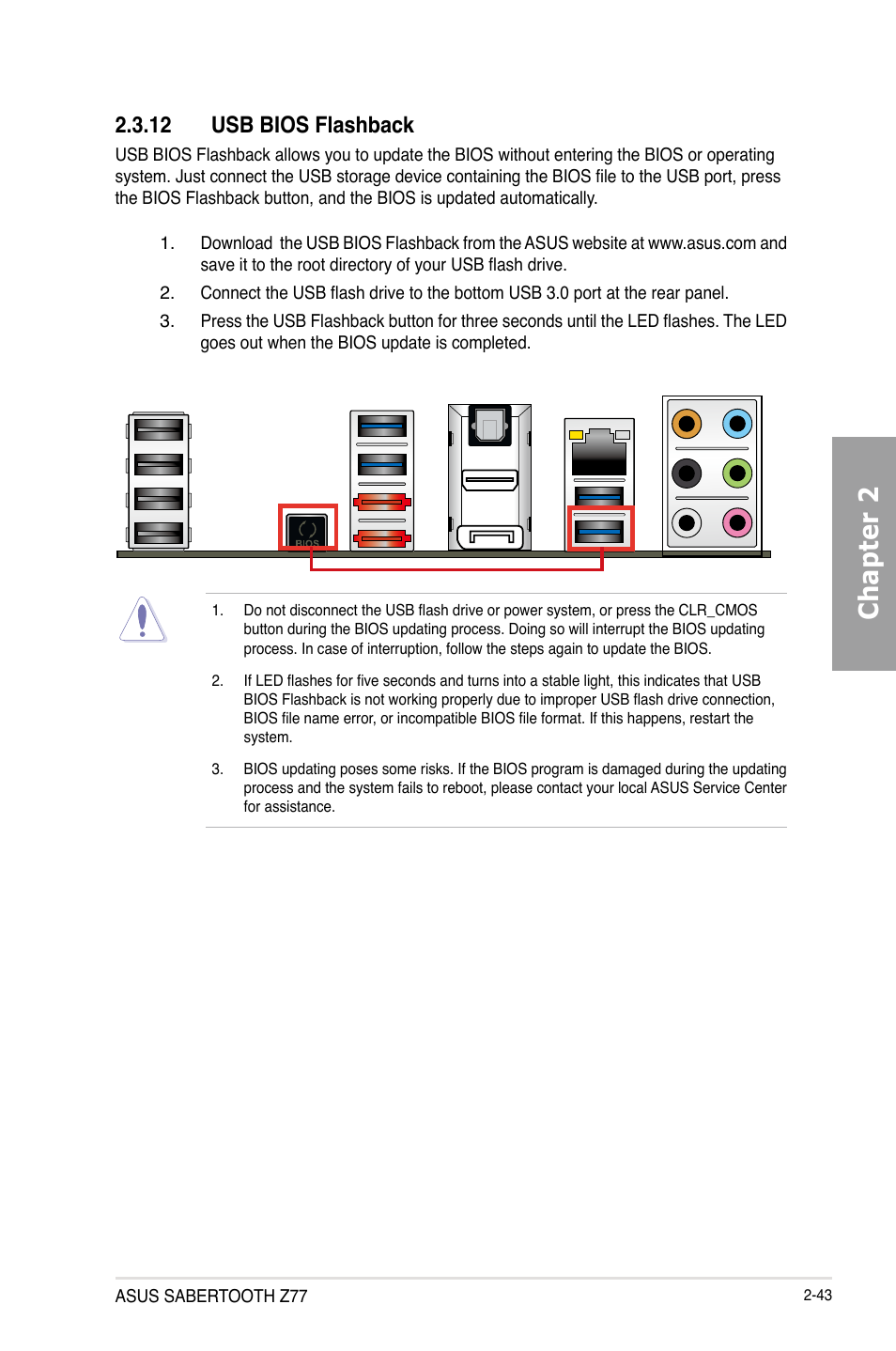 12 usb bios flashback, Usb bios flashback -43, Chapter 2 | Asus SABERTOOTH Z77 User Manual | Page 63 / 178