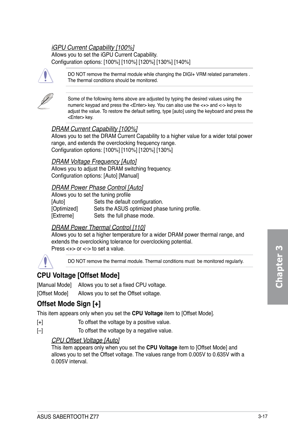 Chapter 3, Cpu voltage [offset mode, Offset mode sign | Asus SABERTOOTH Z77 User Manual | Page 81 / 178
