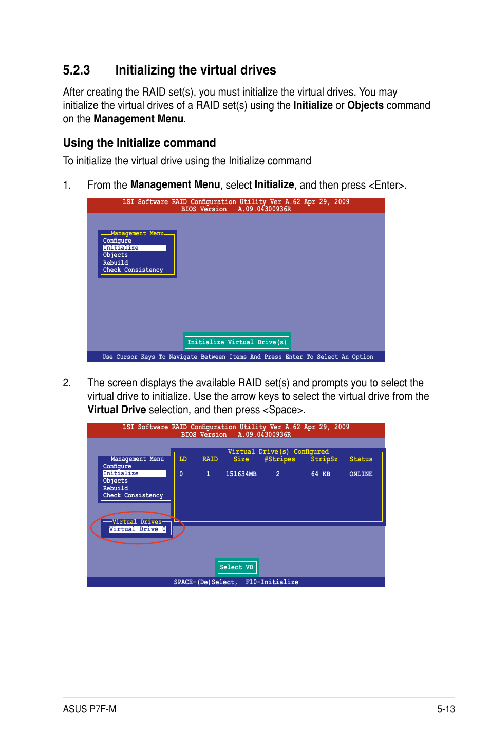 3 initializing the virtual drives, Using the initialize command | Asus P7F-M User Manual | Page 107 / 160