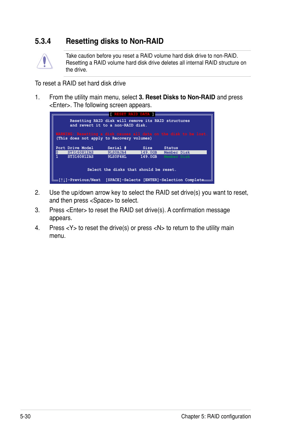 4 resetting disks to non-raid | Asus P7F-M User Manual | Page 124 / 160