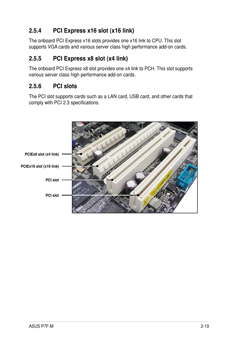 5 pci express x8 slot (x4 link), 6 pci slots | Asus P7F-M User Manual | Page 37 / 160