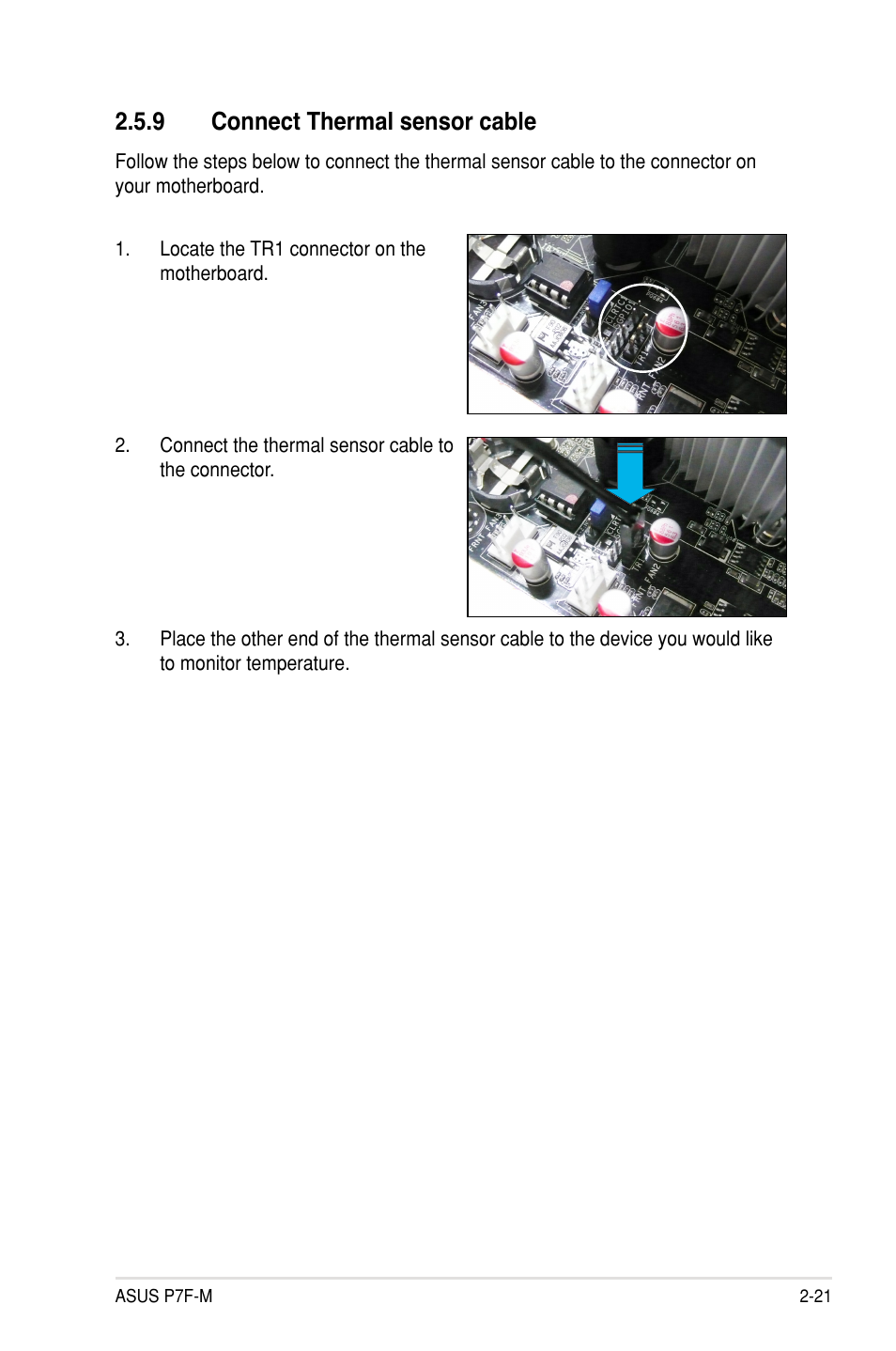 9 connect thermal sensor cable | Asus P7F-M User Manual | Page 39 / 160