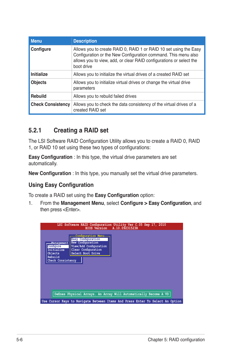 1 creating a raid set, Creating a raid set -6, Using easy configuration | Asus Z9PR-D12 User Manual | Page 116 / 190