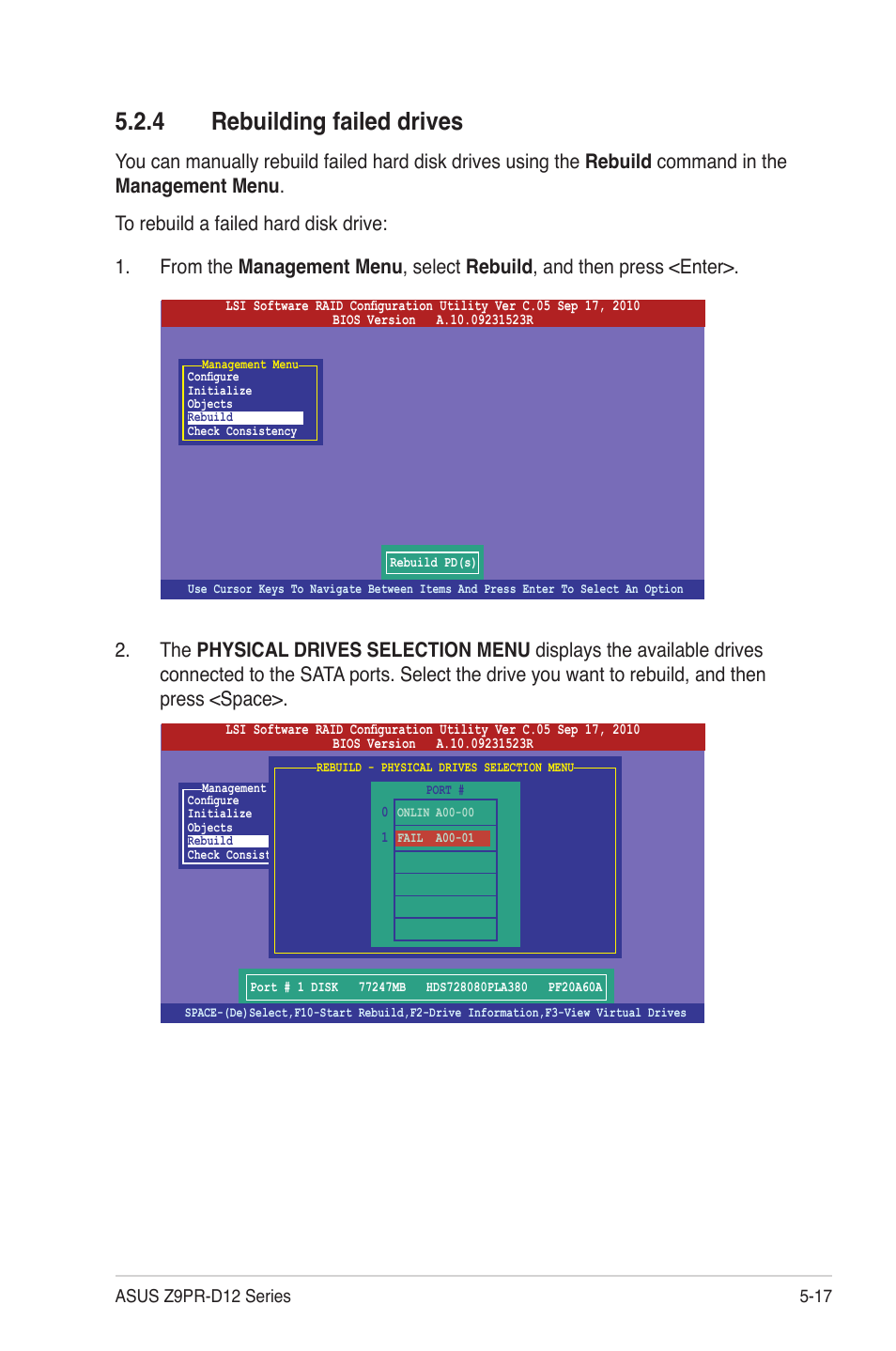 4 rebuilding failed drives, Rebuilding failed drives -17 | Asus Z9PR-D12 User Manual | Page 127 / 190