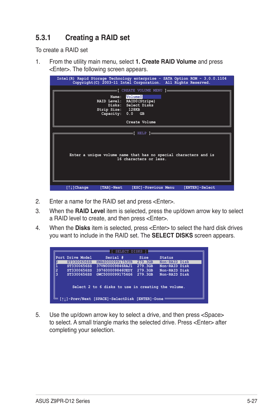 1 creating a raid set, Creating a raid set -27 | Asus Z9PR-D12 User Manual | Page 137 / 190