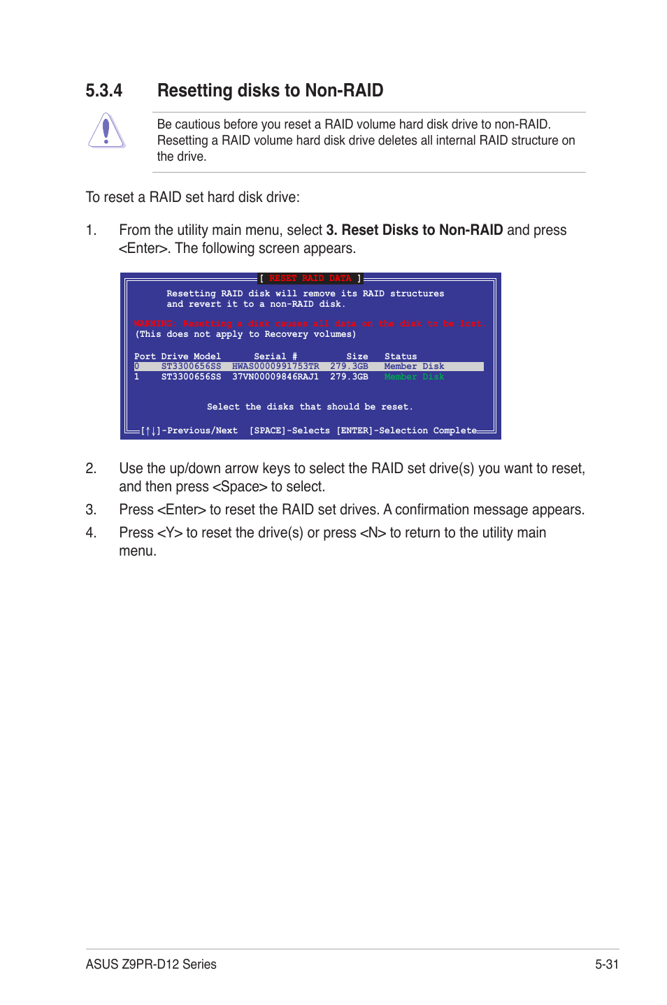 4 resetting disks to non-raid, Resetting disks to non-raid -31 | Asus Z9PR-D12 User Manual | Page 141 / 190