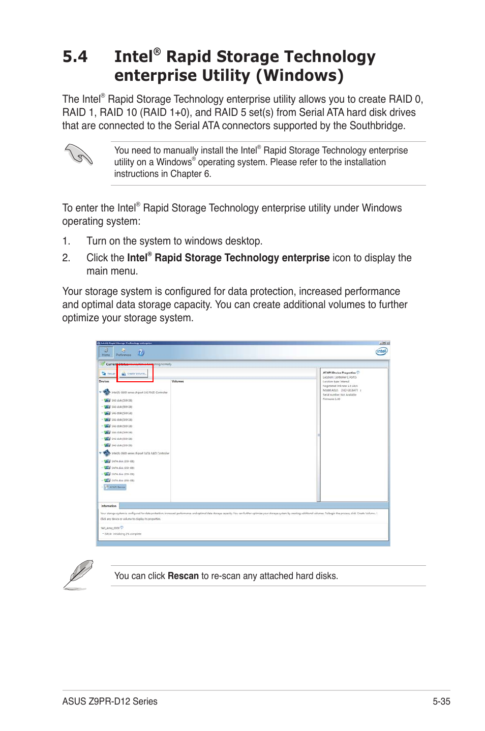 Intel, Rapid storage technology enterprise utility, Windows) -35 | 4 intel | Asus Z9PR-D12 User Manual | Page 145 / 190