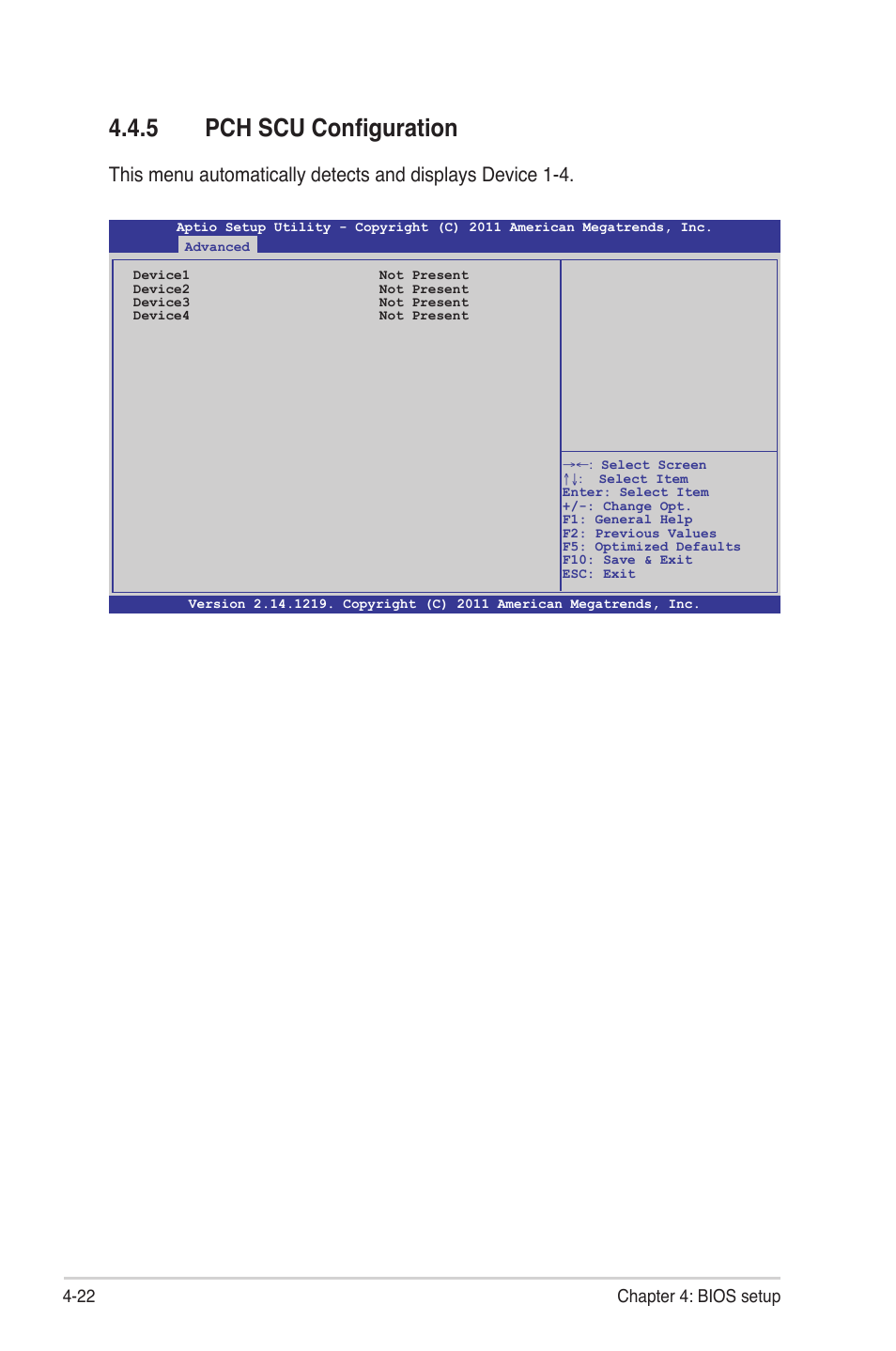 5 pch scu configuration, Pch scu configuration -22, 22 chapter 4: bios setup | Asus Z9PR-D12 User Manual | Page 84 / 190