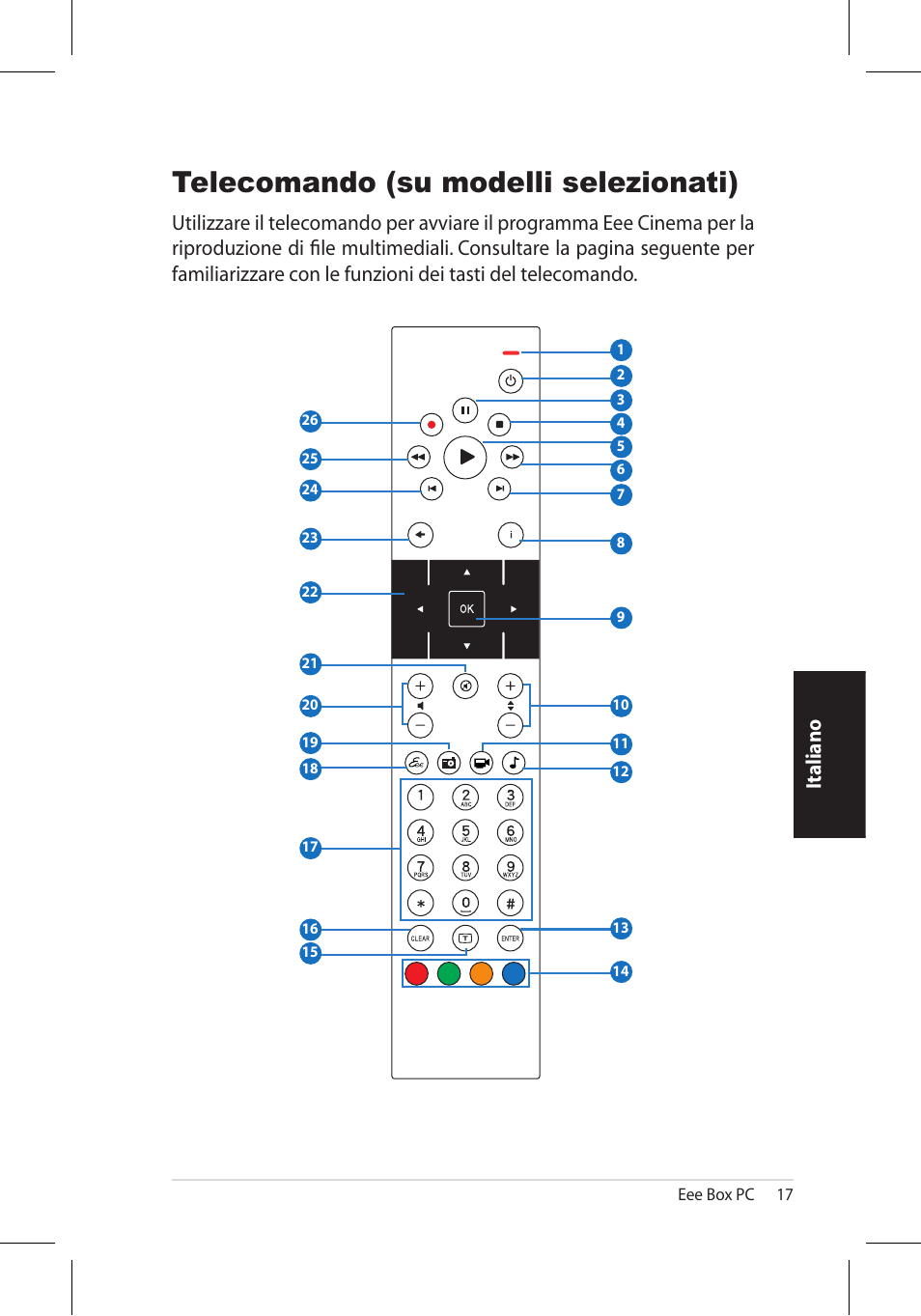 Telecomando (su modelli selezionati), Italiano | Asus EB1006 User Manual | Page 119 / 172