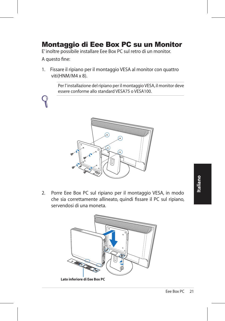 Montaggio di eee box pc su un monitor | Asus EB1006 User Manual | Page 123 / 172