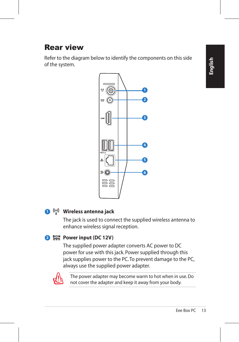 Rear view | Asus EB1006 User Manual | Page 13 / 172