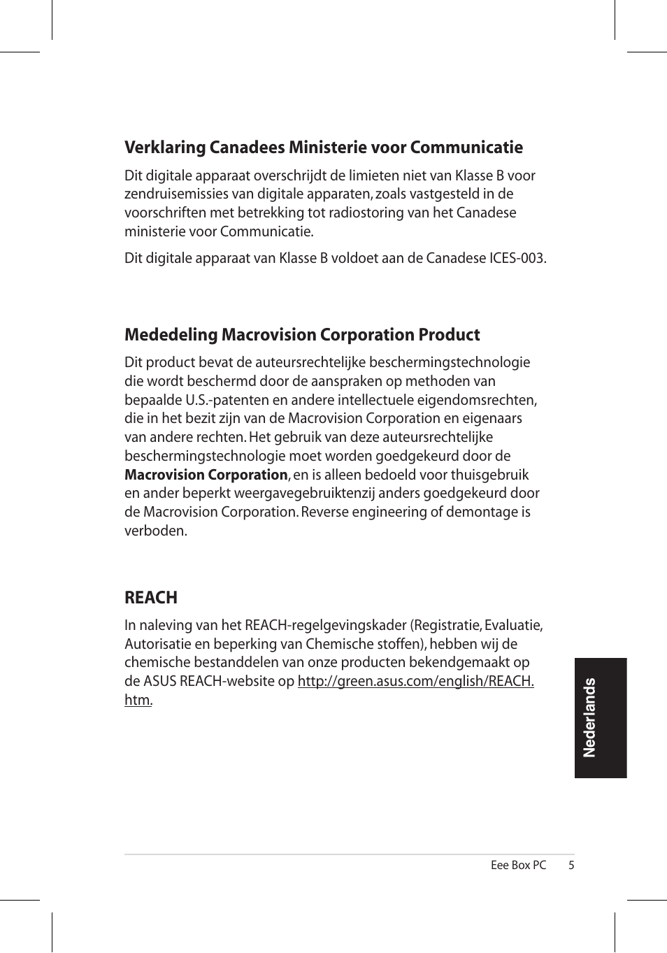 Mededeling.macrovision.corporation.product, Reach | Asus EB1006 User Manual | Page 143 / 172