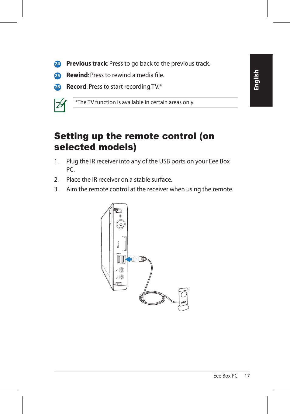 Setting up the remote control (on selected models) | Asus EB1006 User Manual | Page 17 / 172