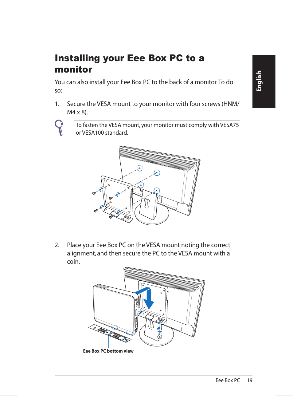 Installing your eee box pc to a monitor | Asus EB1006 User Manual | Page 19 / 172